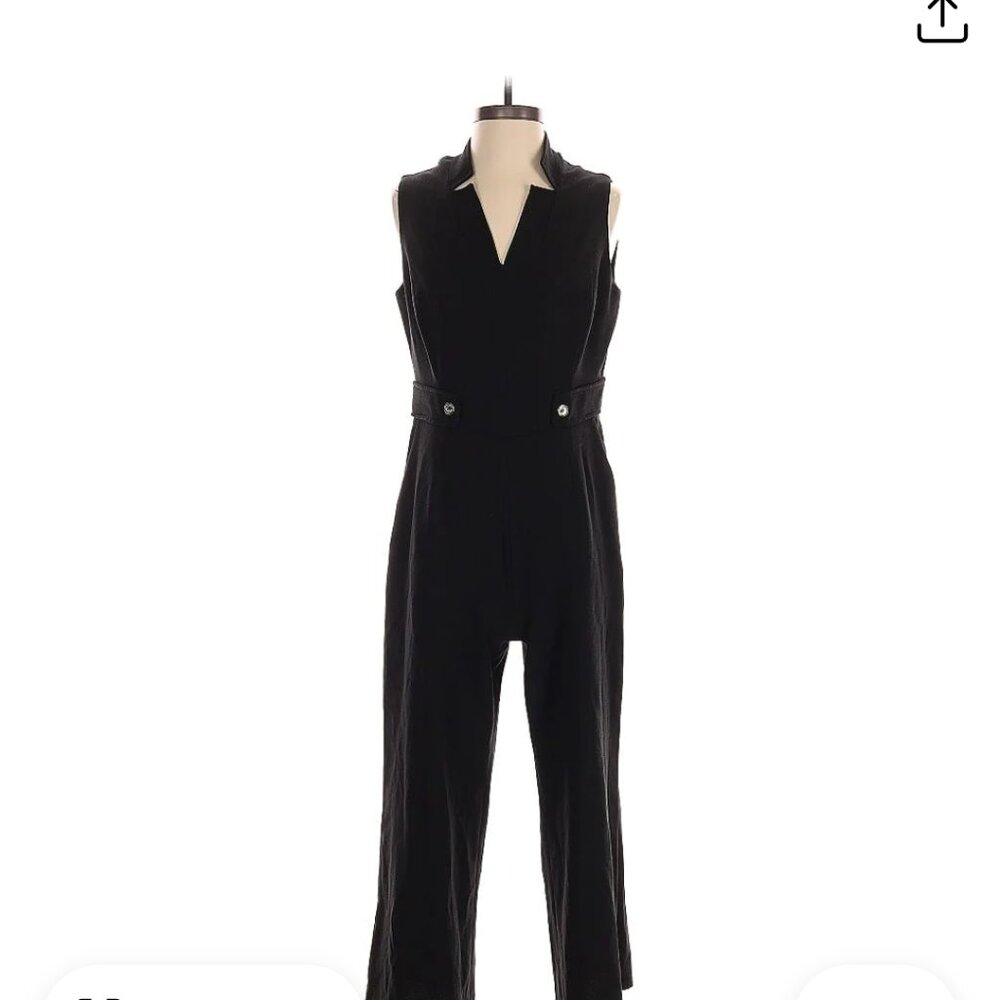 Classy Tahari Navy Blue Jumpsuit Gold Buttons